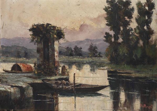 Alberto Rossi (1858-1936) Paesaggio fluviale