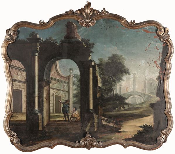 Scuola del XVIII secolo Scorci con architetture e personaggi