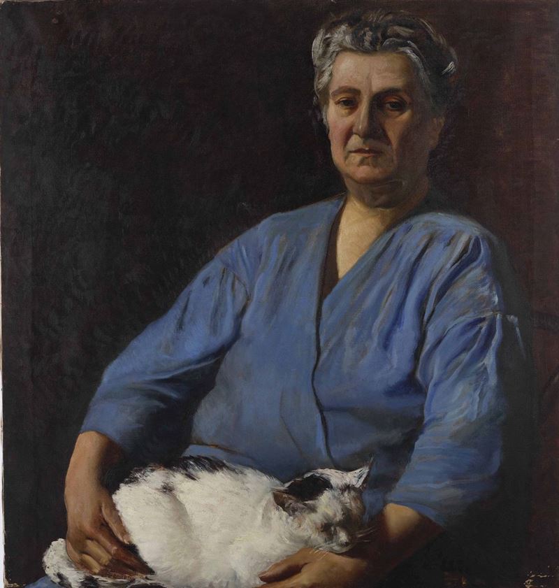 Anonimo del XIX-XX secolo Anziana con gatto  - Auction 19th and 20th Century Paintings  [..]