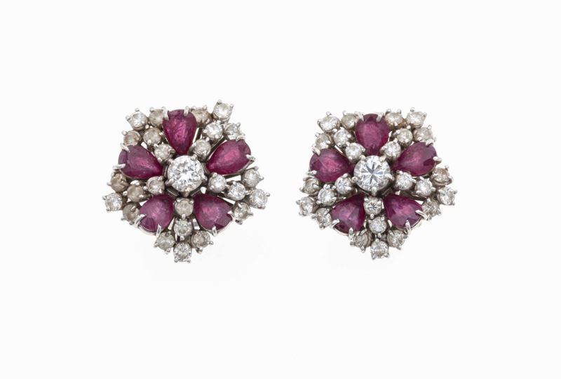 Orecchini con diamanti e rubini  - Auction Jewels - Time Auction - Cambi Casa d'Aste