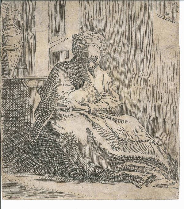 Girolamo Francesco Mazzola detto il Parmigianino (Parma 1503 - 1540) Santa Taide o ragazza in meditaz [..]