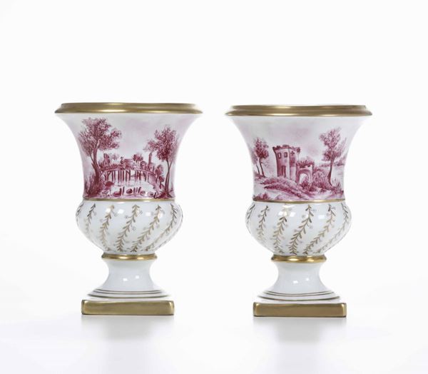 Coppia di vasi Limoges, XX secolo (porcellana)  Laura Jannelli, 1971 (decorazione)