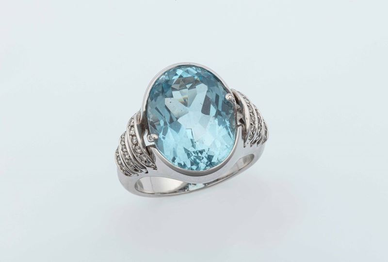 Anello con topazio azzurro e diamanti  - Auction Jewels - Time Auction - Cambi Casa d'Aste