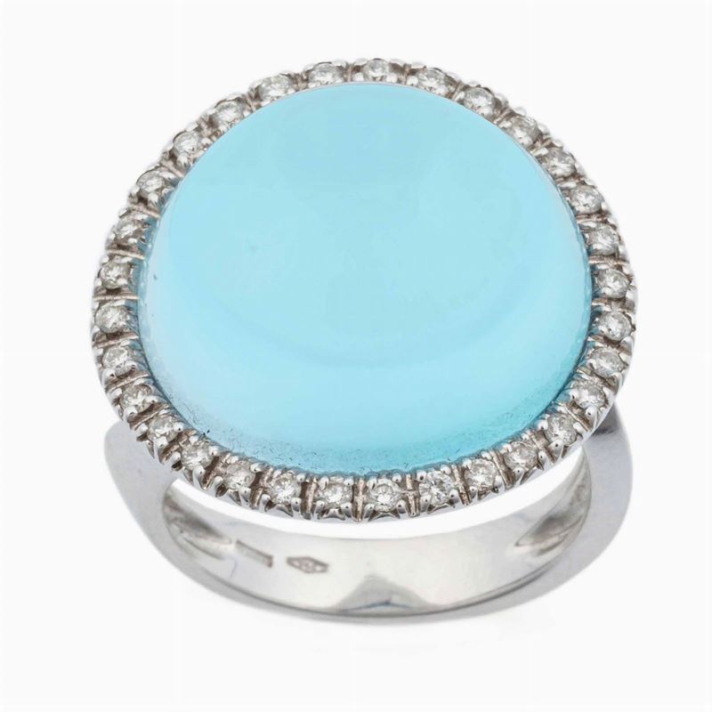 Anello con topazio azzurro taglio cabochon e diamanti a contorno  - Auction Jewels - Time Auction - Cambi Casa d'Aste