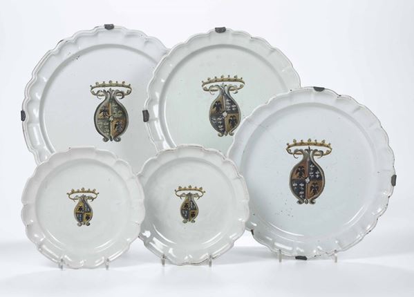 Cinque piatti  Sassuolo, XVIII secolo