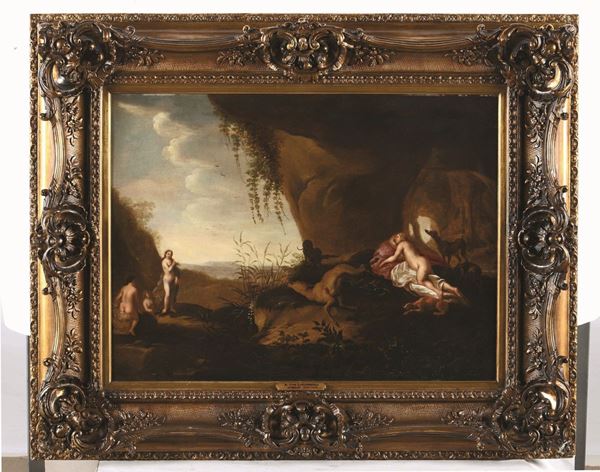 Abraham van Cuylenborch (Utrecht 1620-1658) Diana e le ninfe presso una grotta