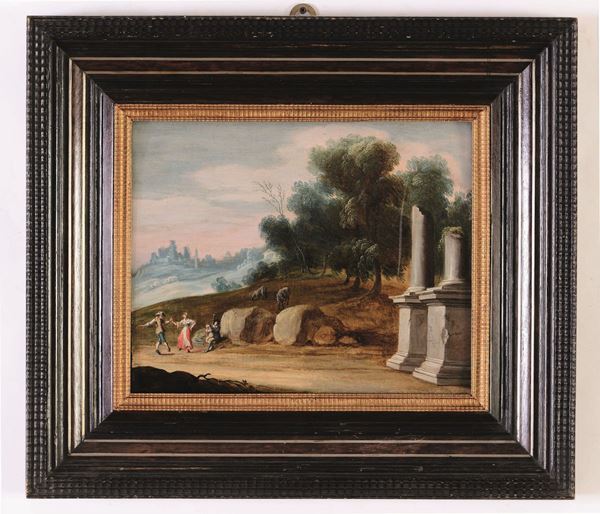 Gaspar de Witte (Anversa 1624-1681) Paesaggio con ruderi e figure