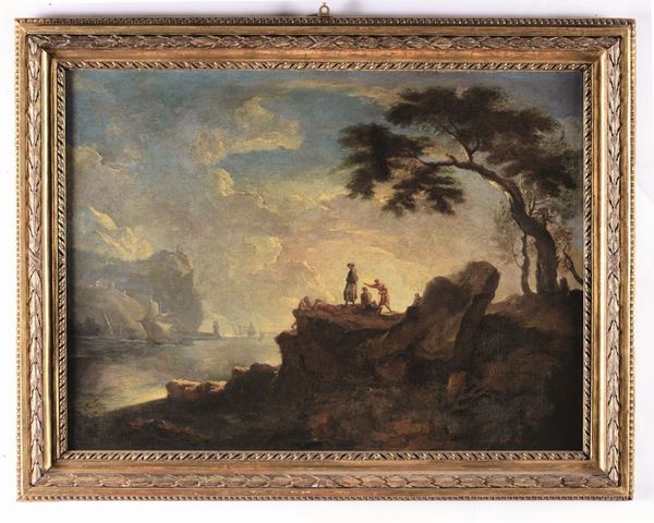 Scuola del XVIII secolo Paesaggio costiero con figure