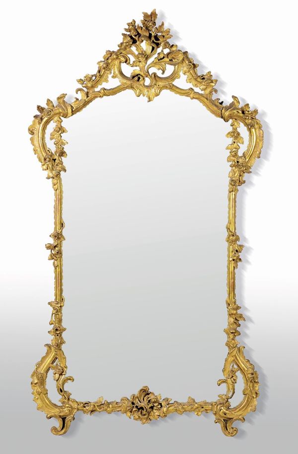 Specchiera Luigi XV in legno intagliato e dorato, Genova XVIII secolo
