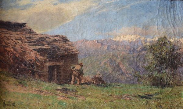 Achille Tominetti (1848-1917) Paesaggio montano con contadino