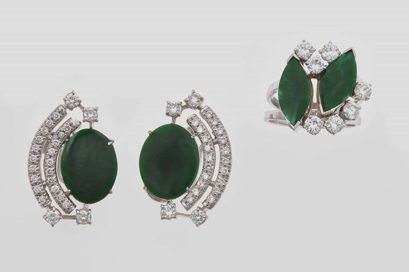 Demi-parure composta da anello ed orecchini con giadeiti e diamanti  - Auction Jewels - Time Auction - Cambi Casa d'Aste