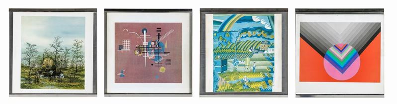 Quattro stampe litografiche con cornice in acciaio  - Auction Design Lab - Cambi Casa d'Aste