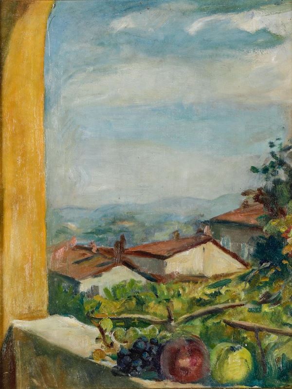 Nikolaj Dmitrievic Milioti (Mosca 1874 - Parigi 1962) Paesaggio con case