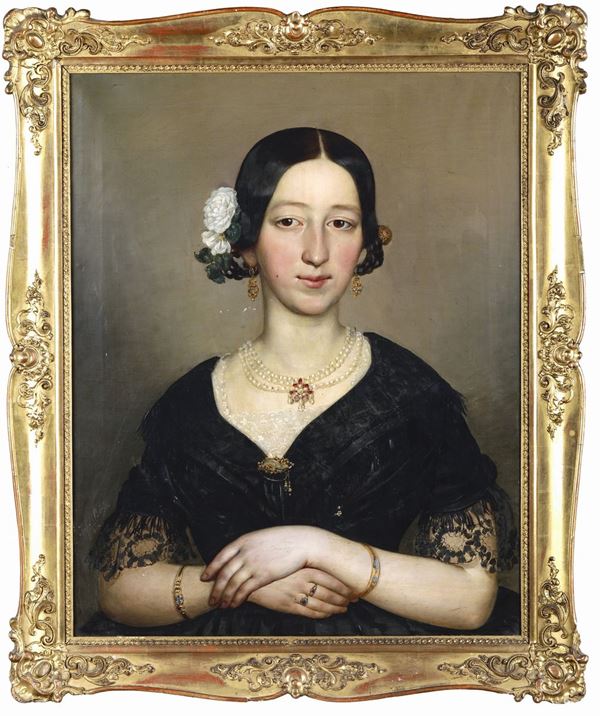 Firmato Böfs Joh. e datato 1846 Ritratto di giovane donna in abito nero