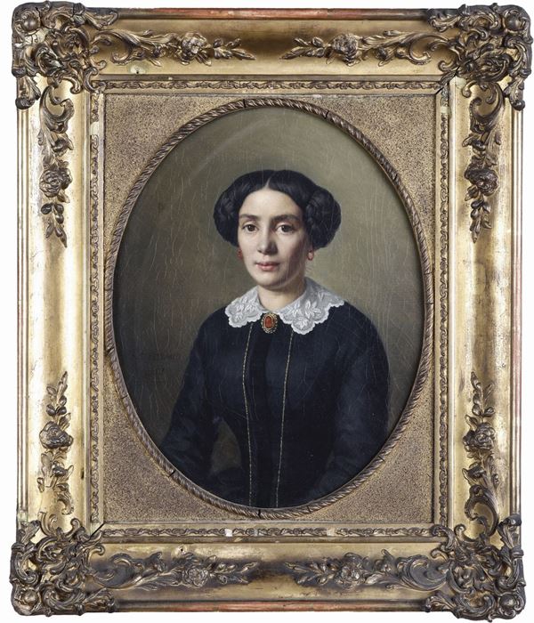 Firmati S.T. Rolland e datato 1853 Ritratto di gentiluomo in nero Ritratto di signora in nero con spilla  [..]