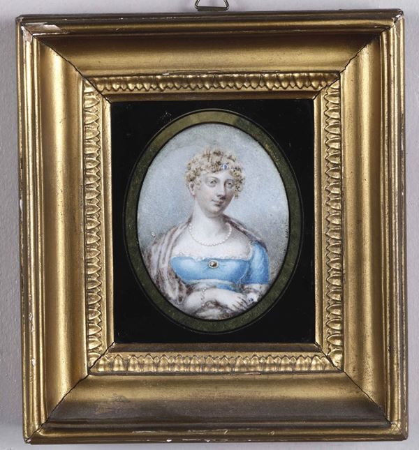 Artista del XIX secolo Gentildonna in azzurro