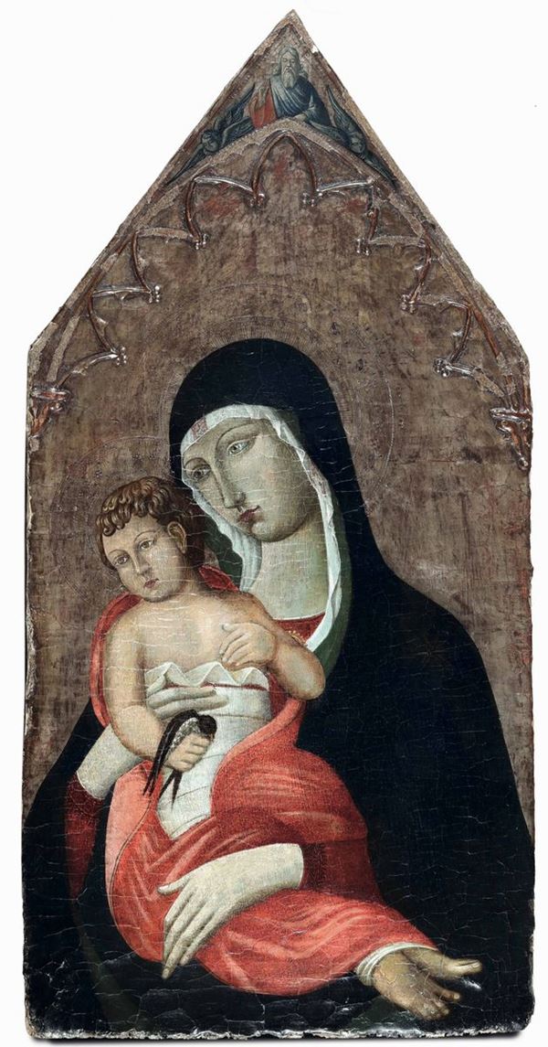 Nei modi della pittura del XIV secolo Madonna con Bambino e Dio Padre