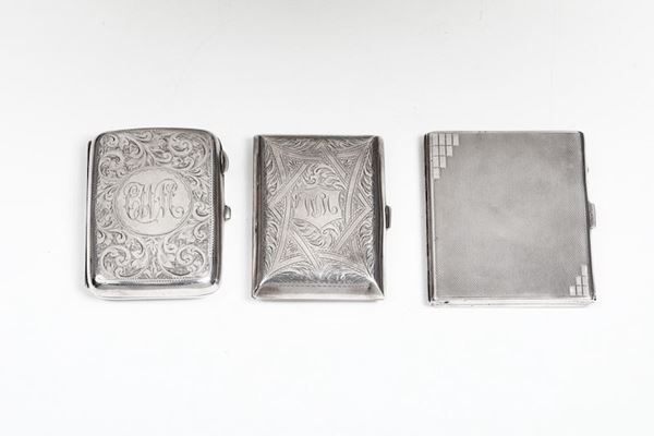 Tre portasigarette in argento. Varie epoche e manifatture