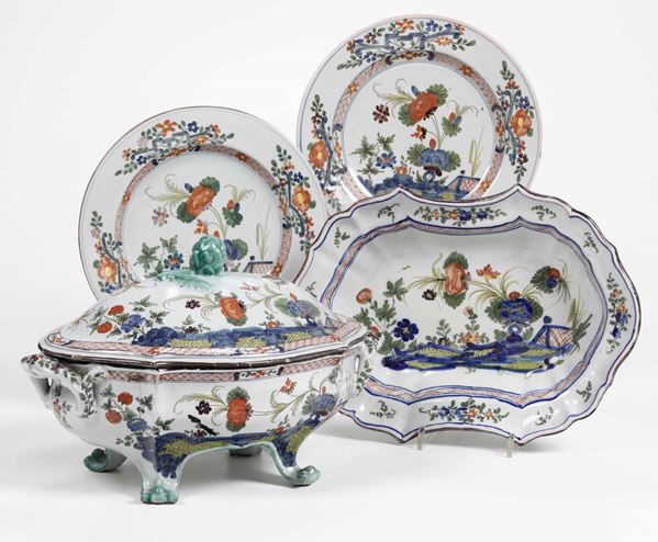 Una zuppiera, due piatti, e una bacinella  Faenza, XVIII e XX secolo