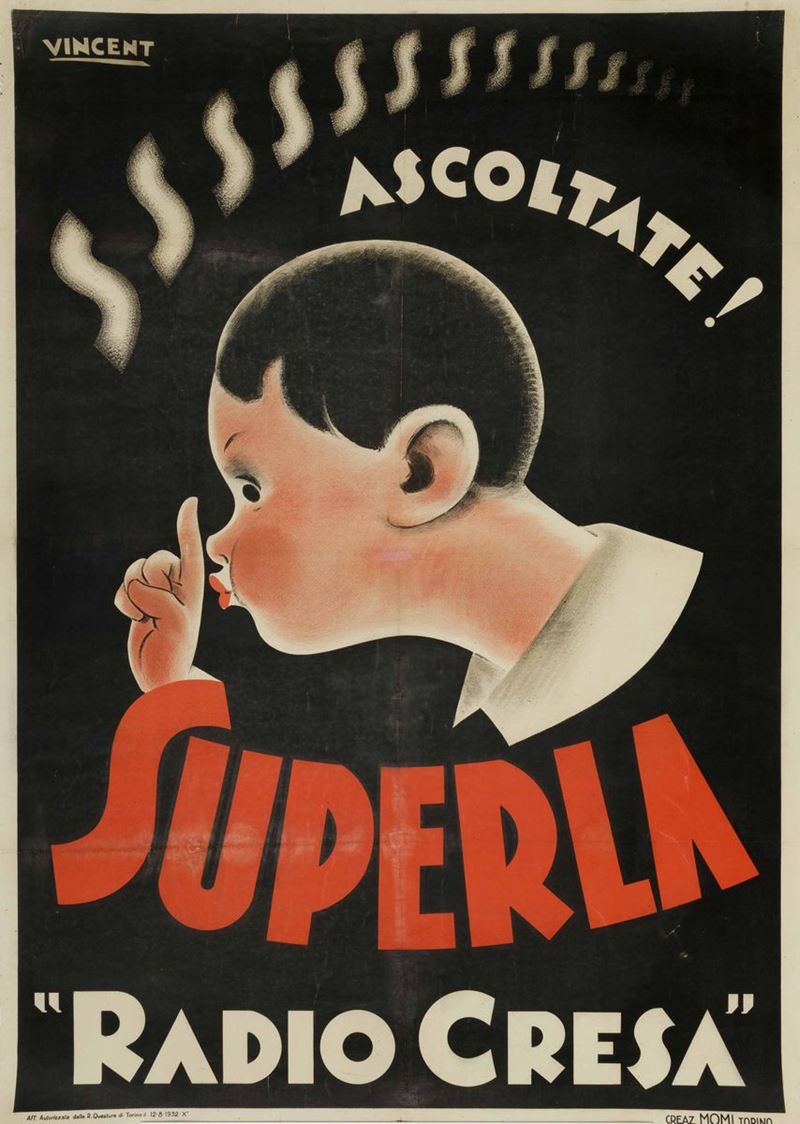 Vincent<br>SSSSST! ASCOLTATE! ... SUPERLA / “RADIO CRESA”  - Auction Vintage Posters - Cambi Casa d'Aste