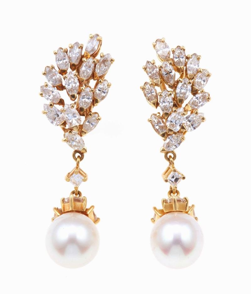Orecchini pendenti con diamanti e perle coltivate  - Auction Spring Jewels - I - Cambi Casa d'Aste