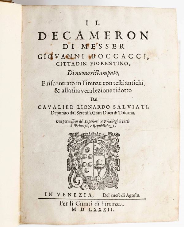 Boccaccio Giovanni Il Decameron... in Venezia, per li Giunti di Firenze, 1582.