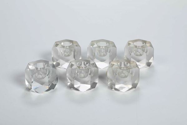 Sei piccoli candelieri in cristallo, XX secolo