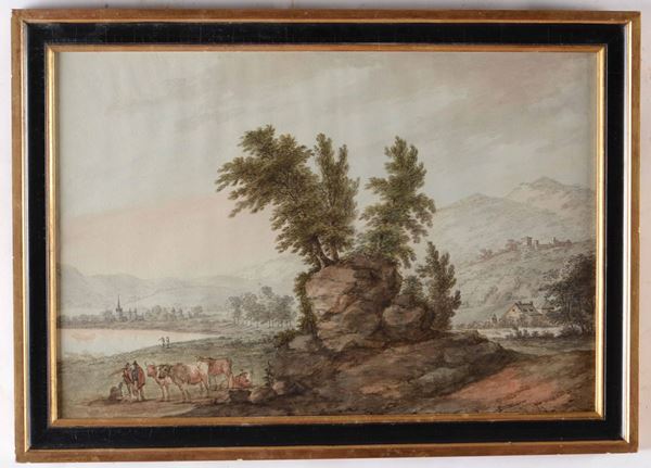 Scuola italiana del XVIII secolo Paesaggi con pastori e armenti