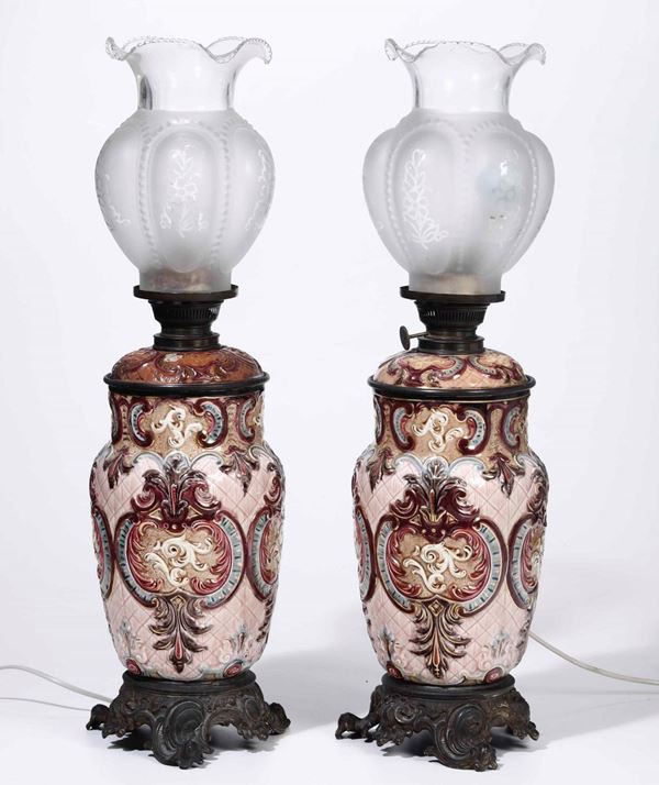 Coppia di lampade a petrolio Inghilterra, XIX secolo