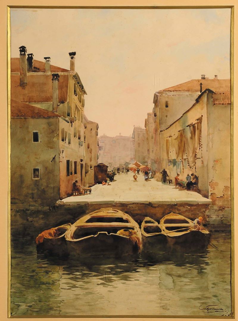 Aurelio Craffonara : Calle e barcone a Venezia  - Asta Dipinti del XIX e XX secolo | Cambi Time - Cambi Casa d'Aste