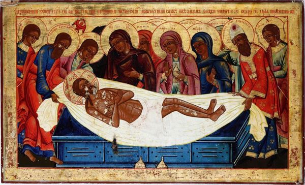 Icona raffigurante Compianto sul Cristo morto, Russia, XIX secolo