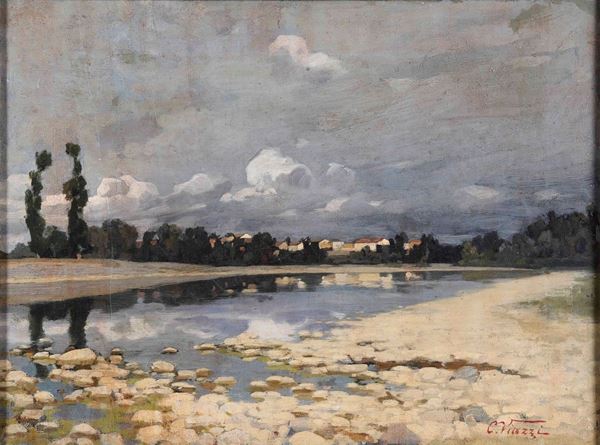 Cesare Viazzi (1857 - 1943) Paese sul fiume, 1885-1889