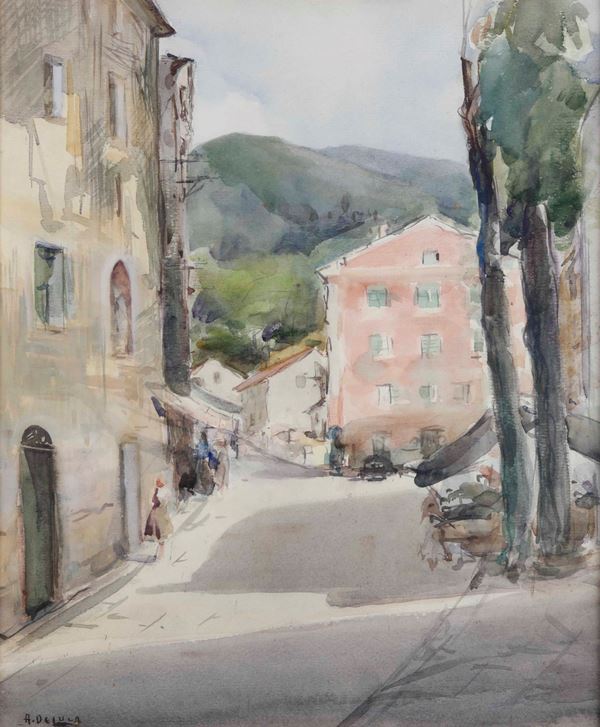 Arturo De Luca - Arturo De Luca (1885 - 1971) Piazza assolata a Torriglia