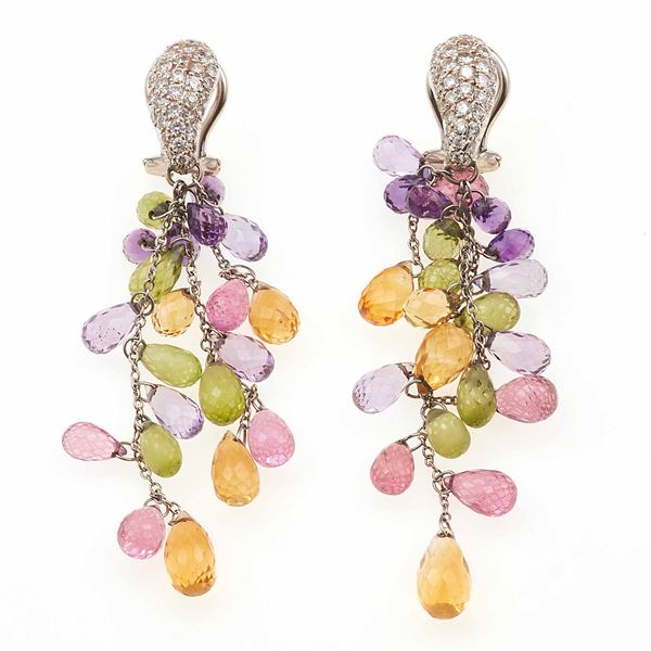 Pair of gem-set and diamond earrings. Signed Scavia