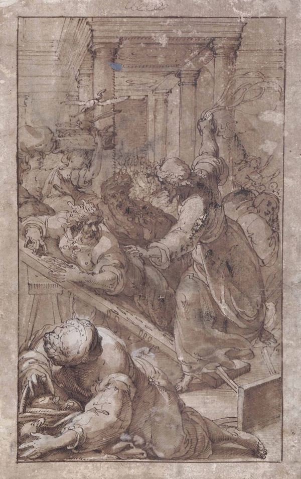 Giulio Benso (Pieve di Teco 1592-1668) La cacciata dei mercanti dal tempio Studio per la tela della  [..]