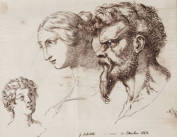 Giuseppe Sabatelli (Firenze 1813-1843) Studio di teste