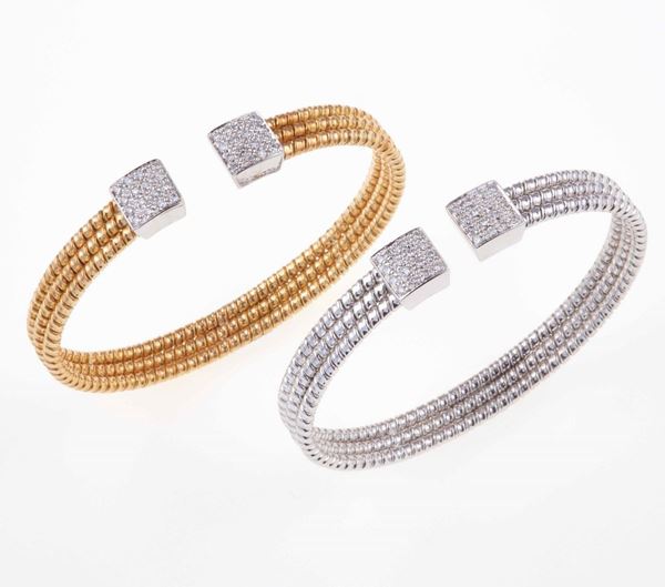 Two gold and diamond bracelets