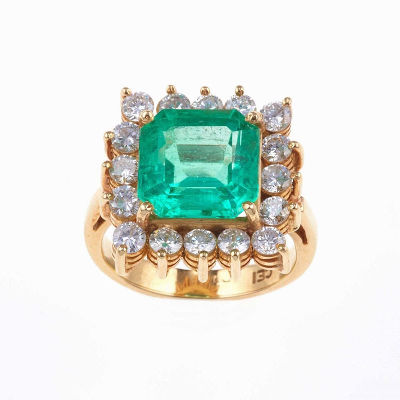 Emerald and diamond ring  - Auction Fine and Coral Jewels - Cambi Casa d'Aste