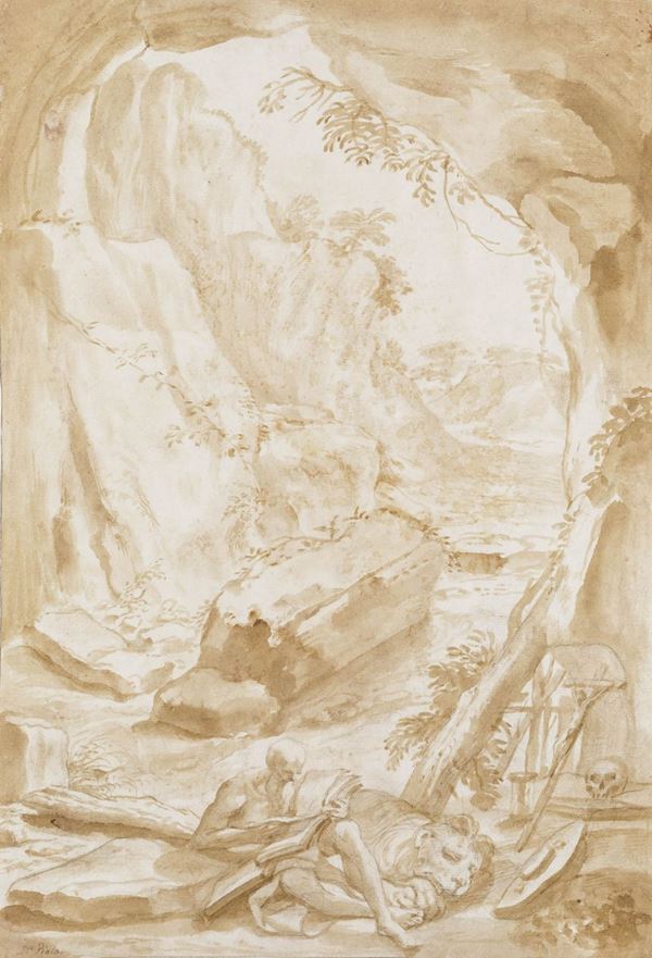 Domenico Piola (Genova 1627-1703) San Gerolamo nella grotta