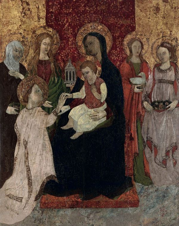 Scuola del XV secolo Sposalizio mistico di S. Caterina e altre sante