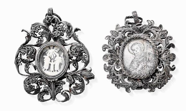 Due pendenti in filigrana d'argento Arte italiana del XVIII secolo