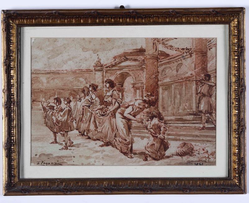 F.Vassoni (XIX secolo) Parata con damigelle  - Auction 19th and 20th Century Paintings | Timed Auction - Cambi Casa d'Aste