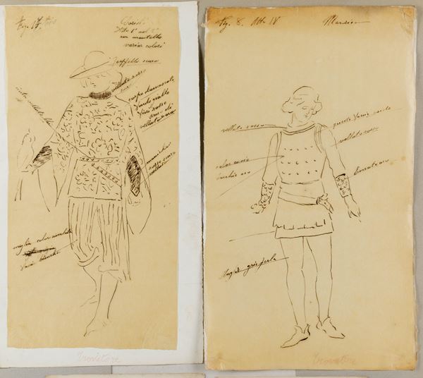 Scuola italiana del XIX secolo Studi per i costumi di due personaggi del Trovatore di Verdi