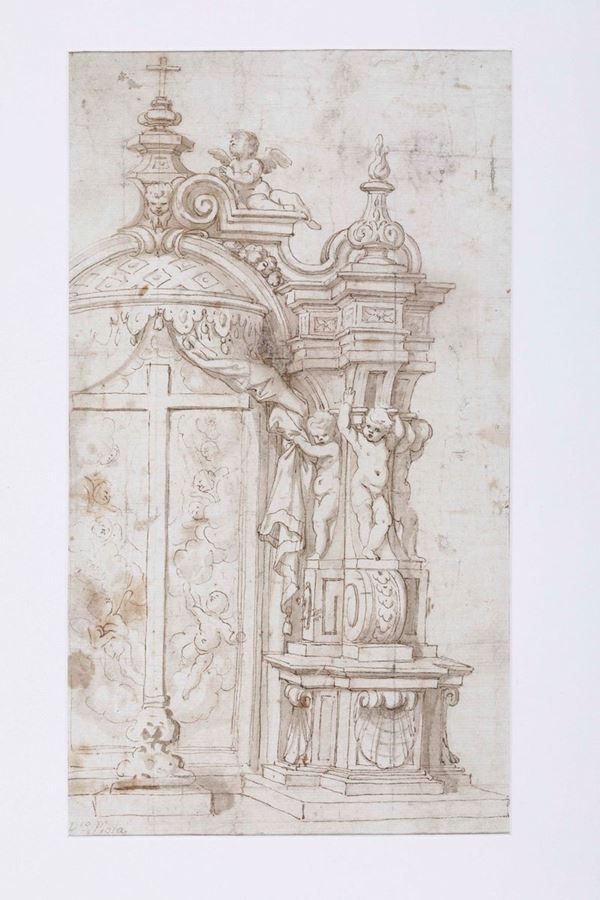 Domenico Piola (Genova 1627-1703) Studio architettonico per tabernacolo
