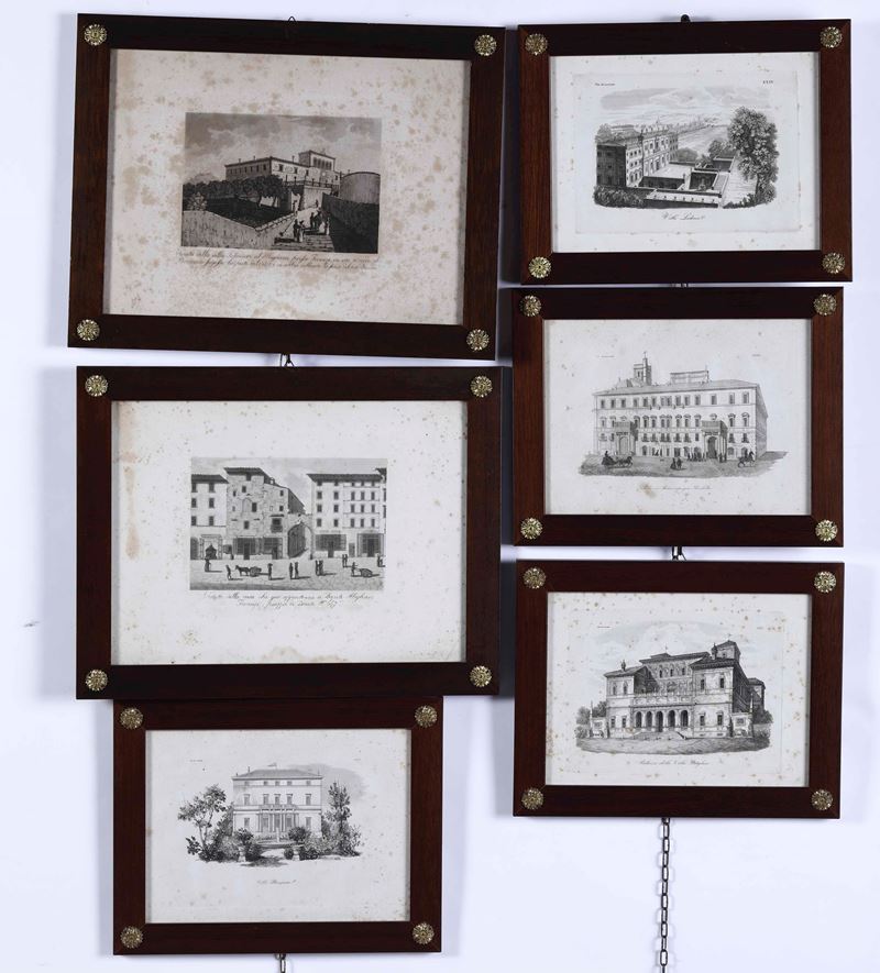 Serie di sei incisioni raffiguranti vedute di varie località.  - Auction Antique  [..]