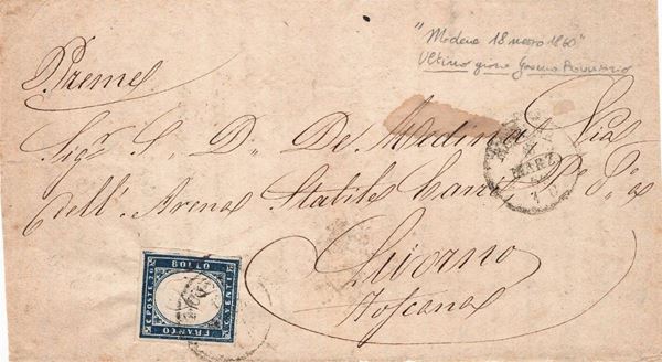 Frontespizio di lettera da Modena per Livorno del 18 marzo 1860