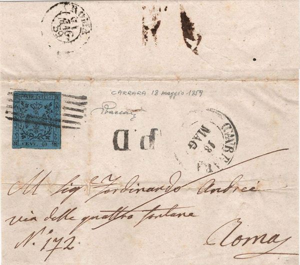 Lettera da Carrara per Roma del 18 maggio 1860