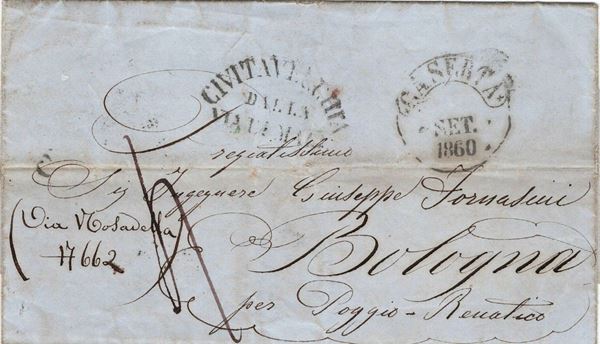 Lettera da Caserta per Poggio Renatico del 25 settembre 1860, in porto assegnato