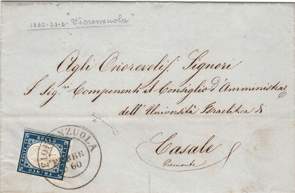 Lettera da Fiorenzuola per Casale (Piemonte) del 24 febbraio 1860