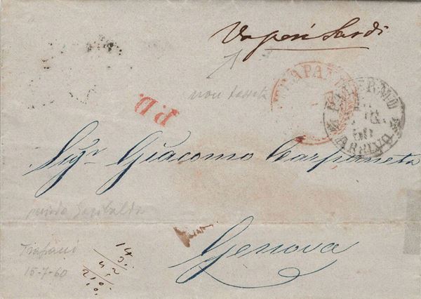 Lettera da Trapani per Genova del 15 luglio 1860